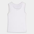 Girls Bright White Cotton Round Neck Sleeveless Vest, White, small image number null