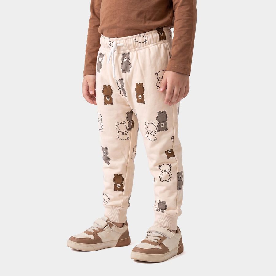 Boys' Beige Regular Fit Bear Printed Jogger Pyjama, Beige, large