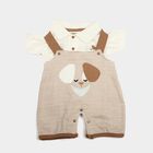 Infants' Beige 100% Cotton Polo Neck Striped Appliqu&eacute; Baba Suit, Beige, small