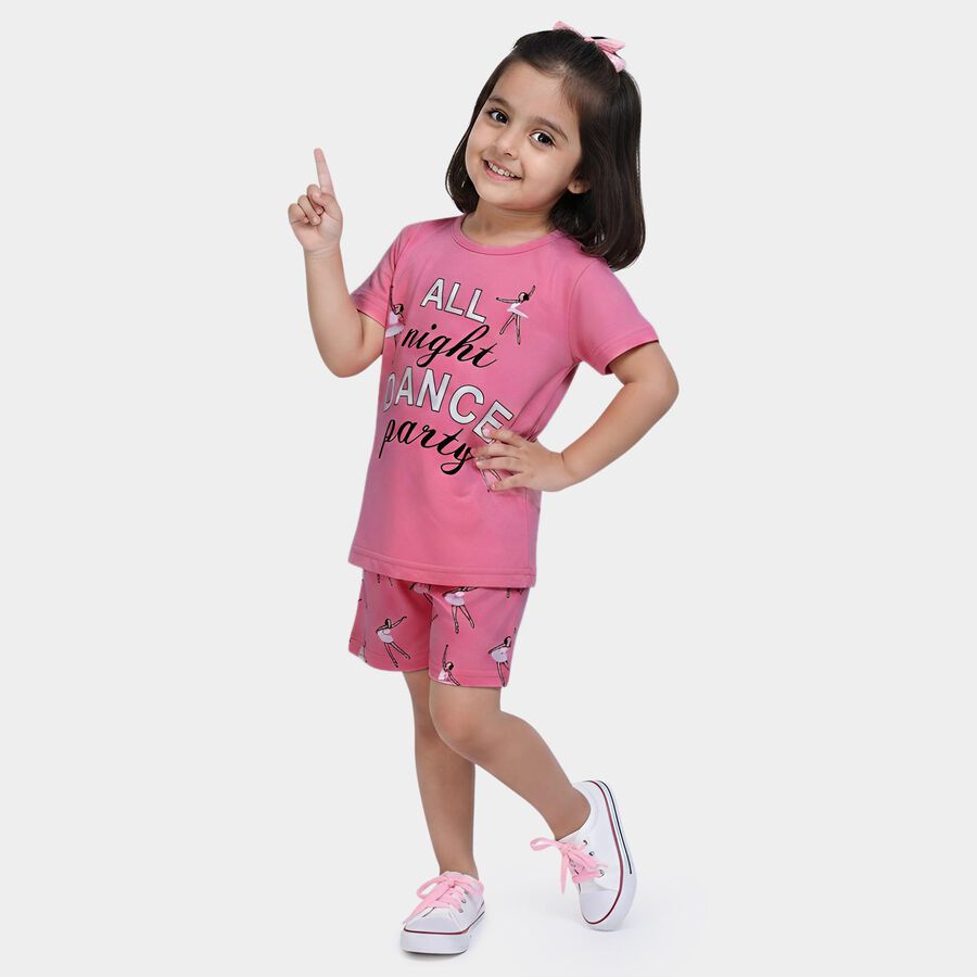 Girls Light Pink Night Suit, हल्का गुलाबी, large