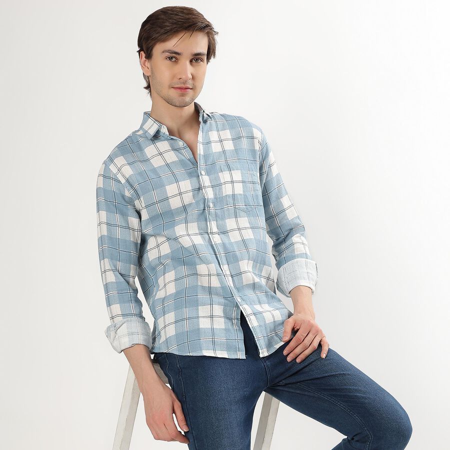 Men's Light Blue Cotton Regular Collar Casual Shirt, Light Blue, large image number null