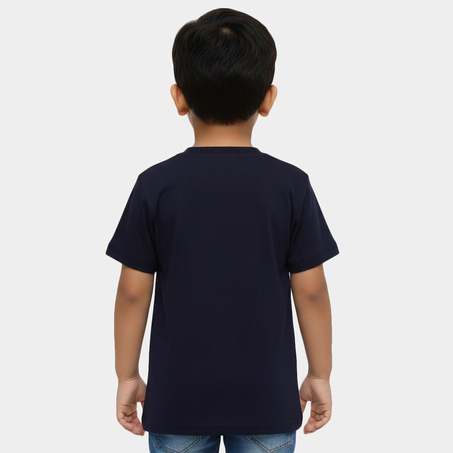 Boys Navy Blue Cotton Crew Neck Casual T-Shirt, Navy Blue, large