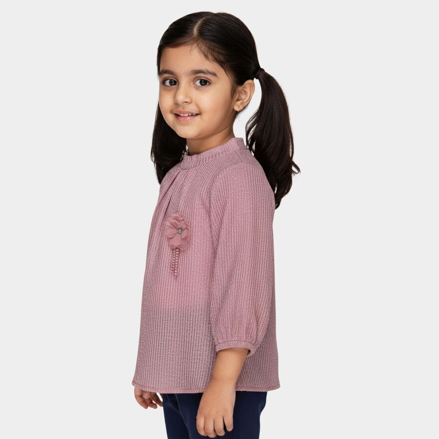 Girls' Pink High Neck Romantic T-Shirt, हल्का गुलाबी, large