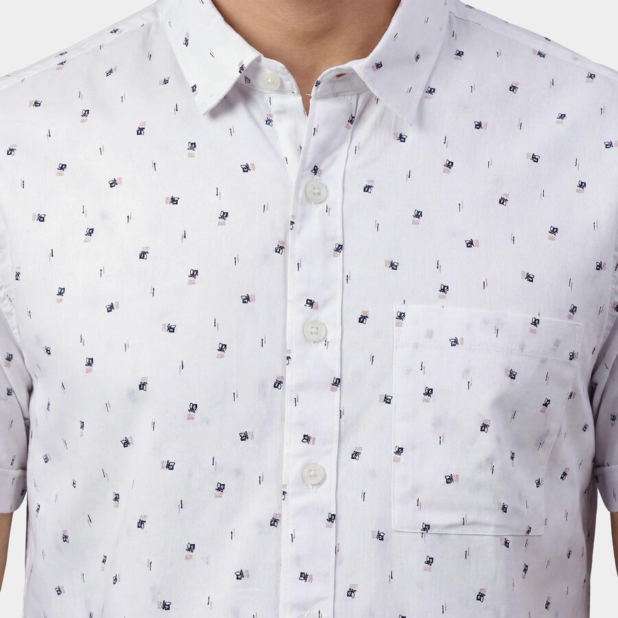 Men's White Cotton Spread Collar Slim Fit Casual Shirt, White, large