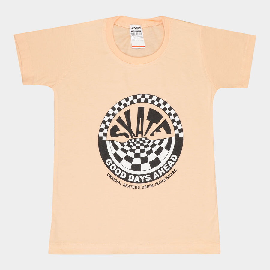 Boys Round Neck T-Shirt, Peach, large image number null