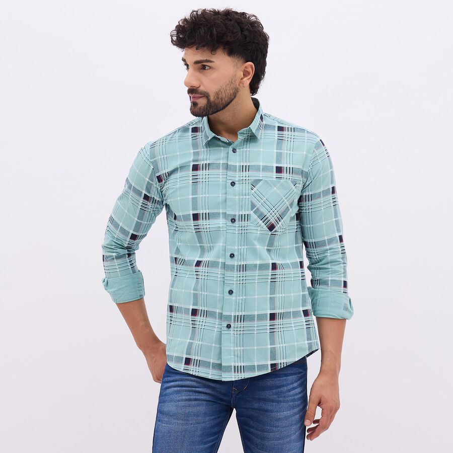 Men's Bright Aqua Blue Cotton Classic Collar Casual Shirt, Aqua, large image number null