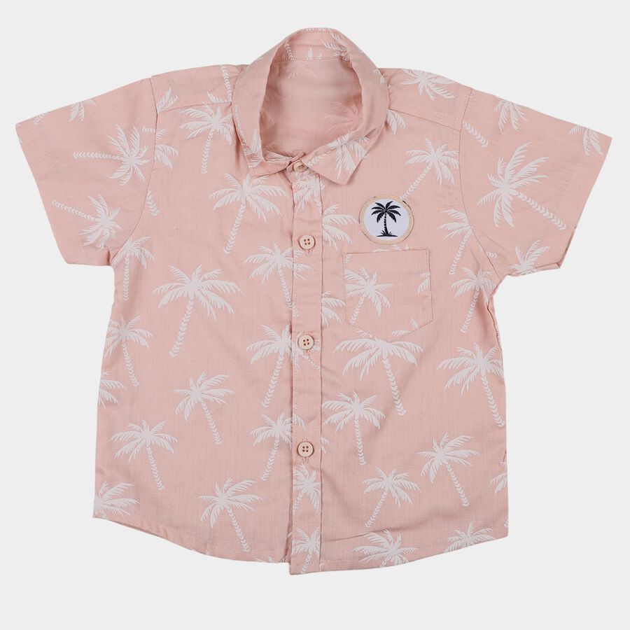 Infants Peach Cotton Half Sleeve Classic Casual Shirt, Peach, large