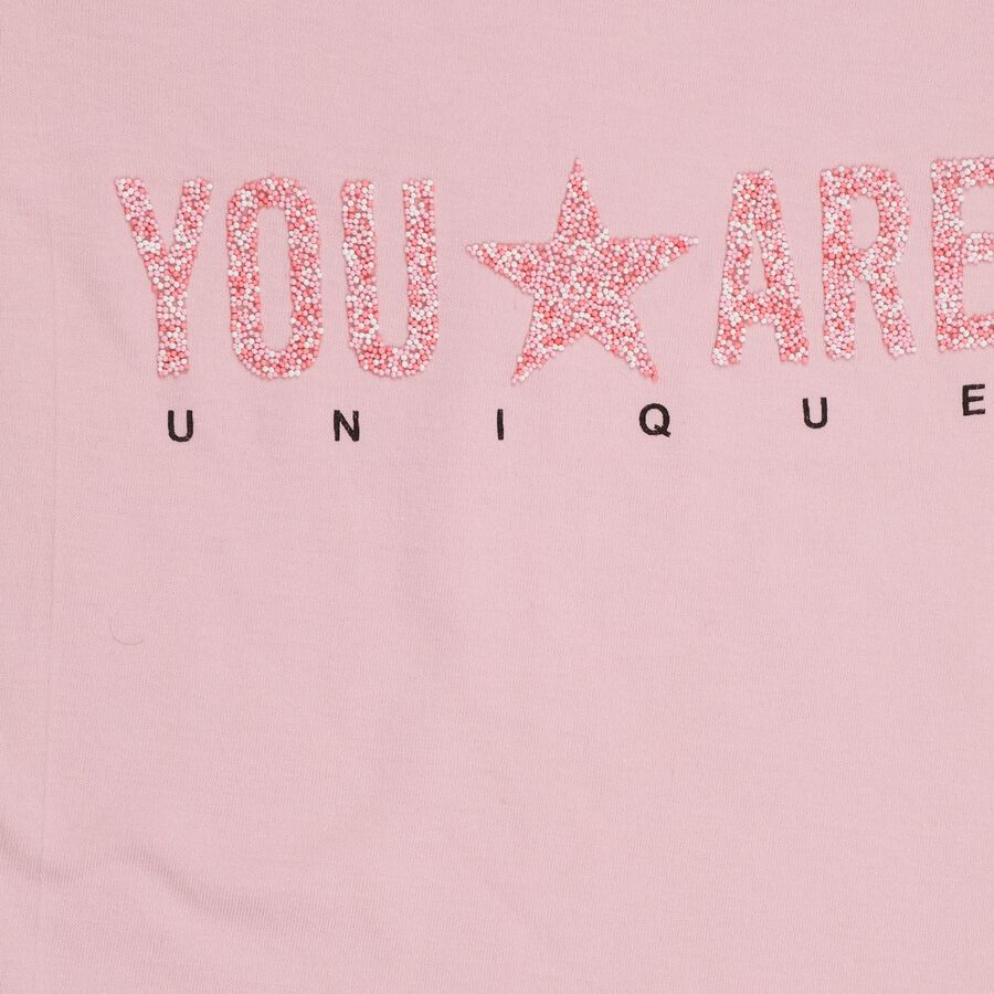 Girls' Light Pink Cotton Crew Neck Short Sleeve T-Shirt, Light Pink, large image number null