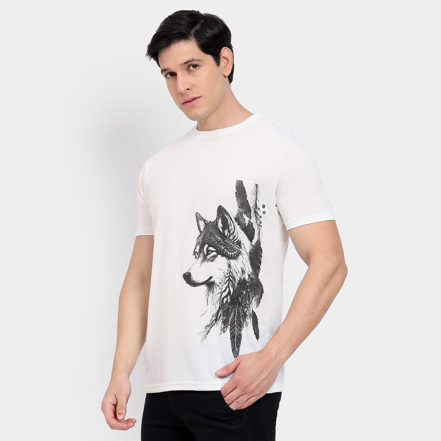 Men's Round Neck Half Sleeves T-Shirt, White, large image number null