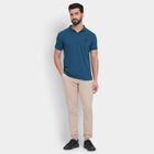 Men's Collared Half Sleeves T-Shirt, Teal Blue, small