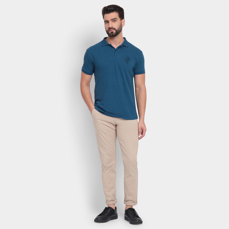 Men's Collared Half Sleeves T-Shirt, Teal Blue, large