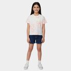 Girls White Cotton Round Neck Casual T-Shirt, White, small