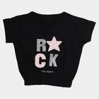 Girls' Black Cotton Round Neck Graphic T-Shirt, Black, small