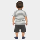 Infants' Grey Cotton Round Neck Striped Baba Suit, हल्का ग्रे, small