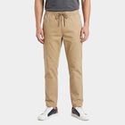 Men's Beige Slim Fit Drawstring Chino Trousers, गहरा पीला, small
