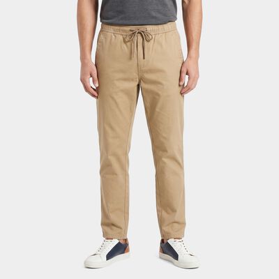 Men's Beige Slim Fit Drawstring Chino Trousers
