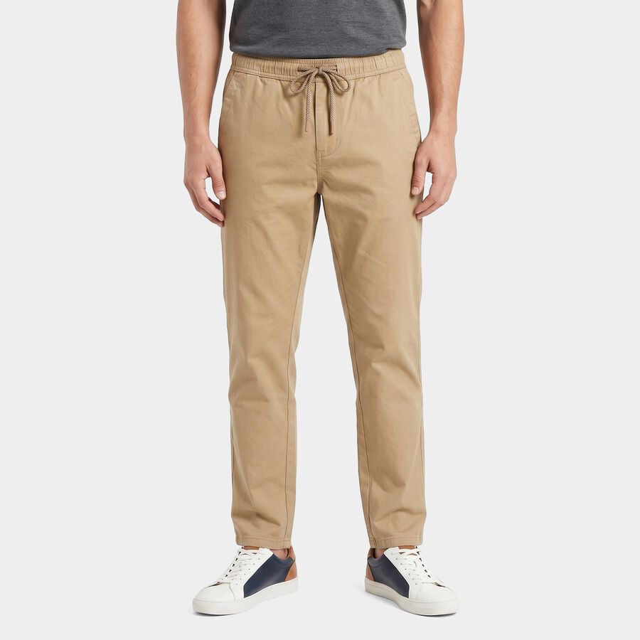 Men's Beige Slim Fit Drawstring Chino Trousers, गहरा पीला, large