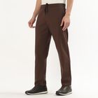 Men's Brown Slim Fit Casual Trousers, भूरा, small