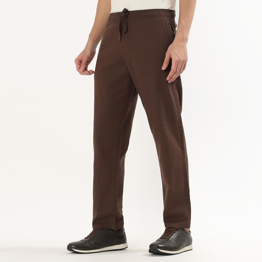 Men's Brown Slim Fit Casual Trousers, भूरा, large