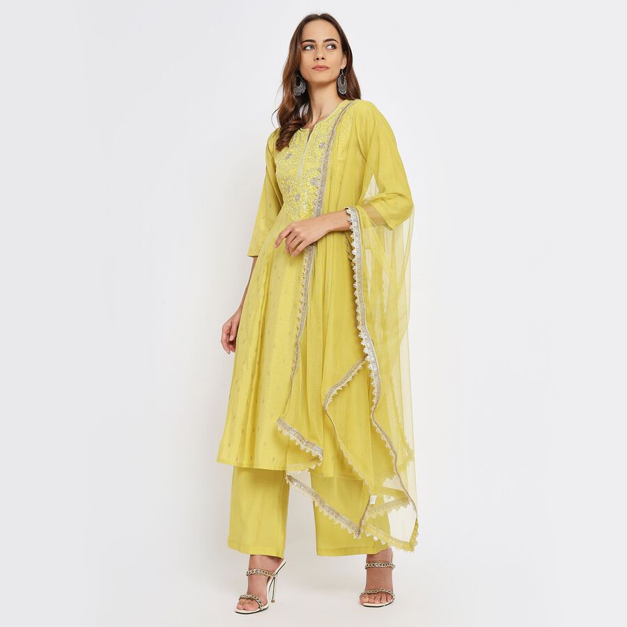 Ladies' Kurta Pyjama Set with Dupatta, ओलिव, large image number null