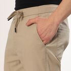 Men's Beige Slim Fit Elasticated Jogger Trousers, गहरा पीला, small