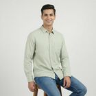 Men's Blue Cotton Casual Shirt, एक्वा, small