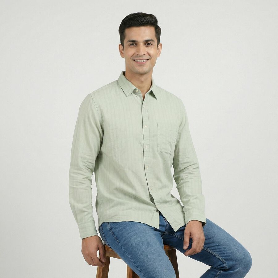 Men's Blue Cotton Casual Shirt, एक्वा, large