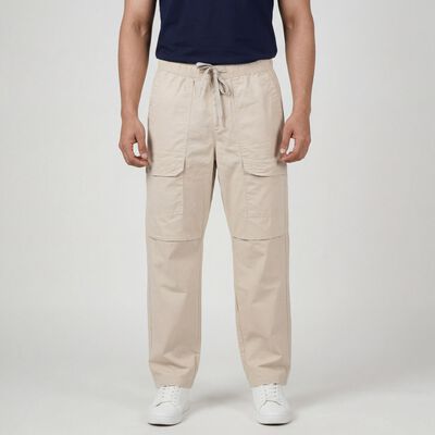 Men's Beige Slim Fit Casual Trousers