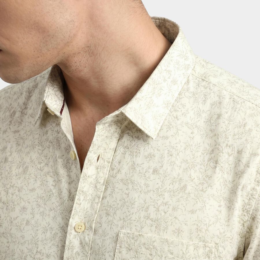 Men's White Cotton Casual Shirt, ऑफ व्हाइट, large