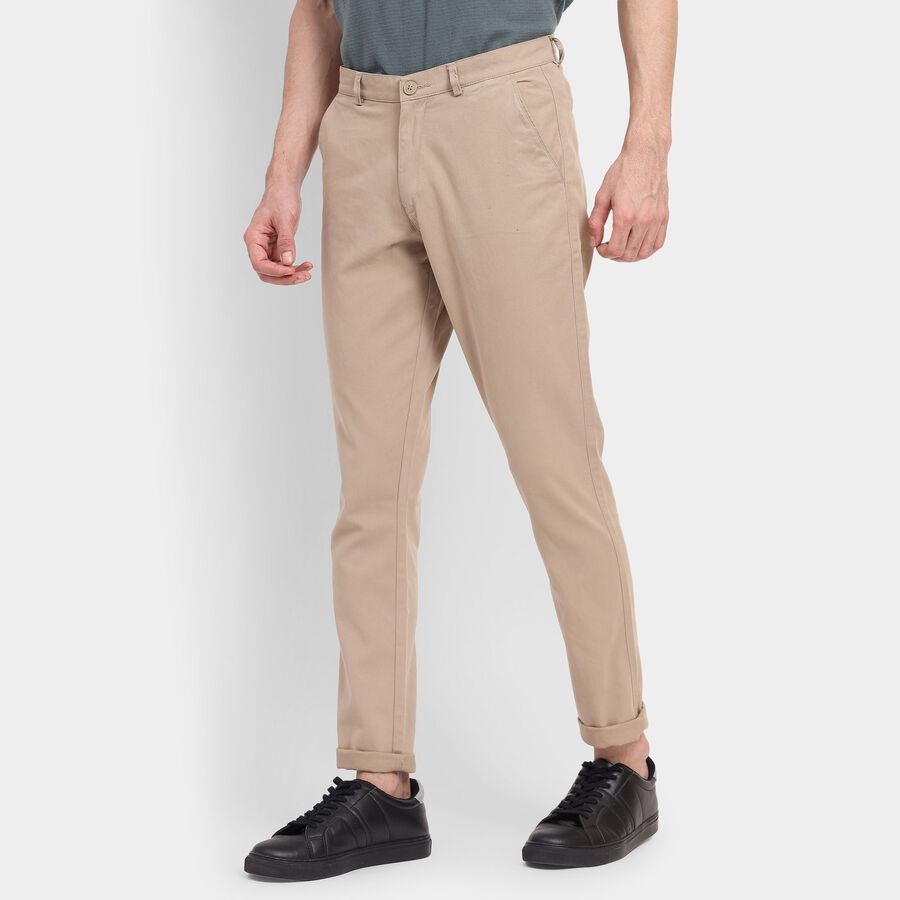 Men's 100% Cotton Slim Fit Casual Trousers , Beige, large image number null