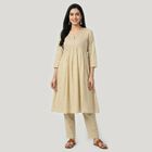Women's Beige Cotton Embellished Ethnic Set, Beige, small
