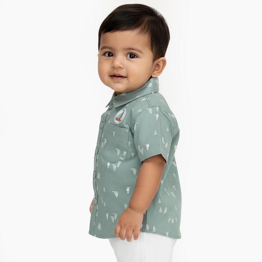 Infants Light Sage Green Cotton Half Sleeve Classic Casual Shirt, हल्का हरा, large image number null