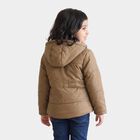 Girls Brown Hooded Puffer Jacket, Brown, small