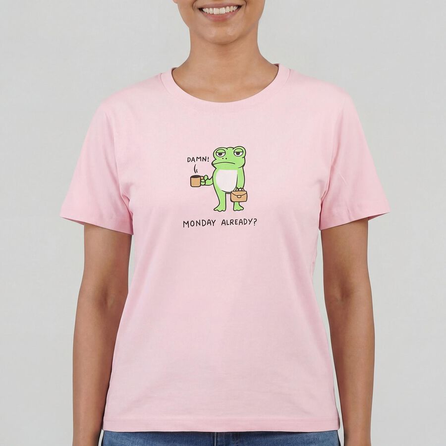 Women's Light Pink Cotton Round Neck Casual T-Shirt, Light Pink, large