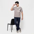 Men Grey Polo Neck Graphic Print T-Shirt, Light Grey, small