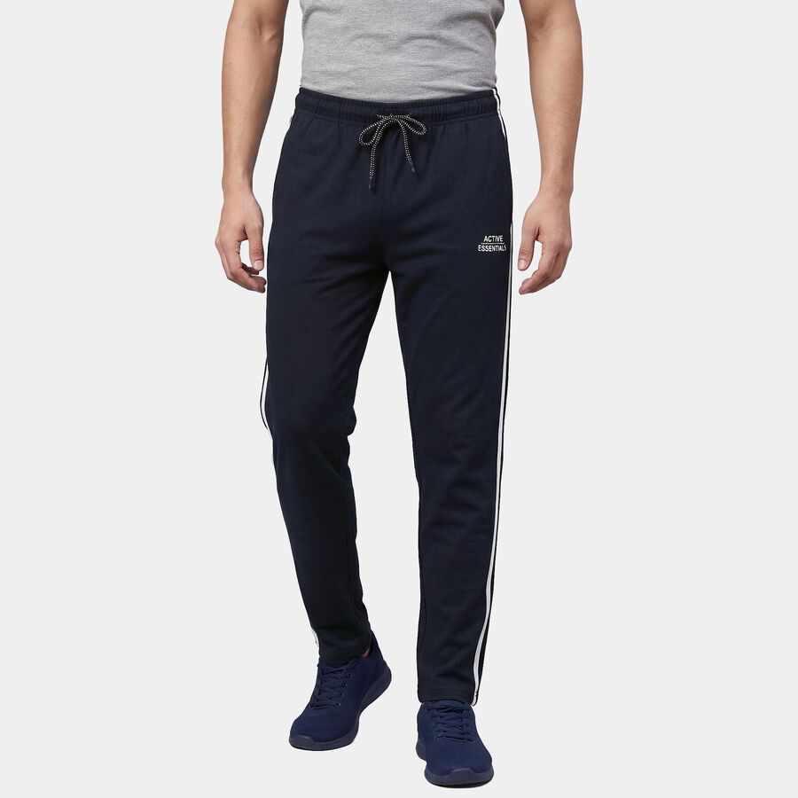 Men's Navy Blue Regular Fit Cuffed Track Pants, नेवी ब्लू, large