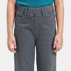Girls Grey Flared Fit Frayed Hem Jeans, गहरा ग्रे, small