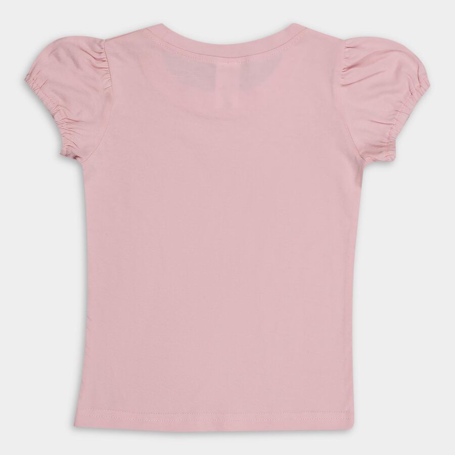 Girls' Light Pink Cotton Crew Neck Short Sleeve T-Shirt, Light Pink, large image number null