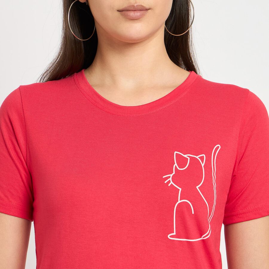 Ladies' Round Neck T-Shirt, मूँगा (कोरल), large image number null