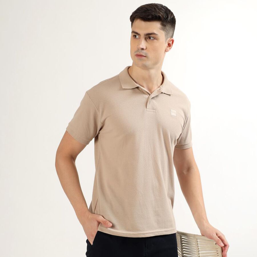 Men's Muted Beige Polo Collar Classic T-Shirt, Beige, large