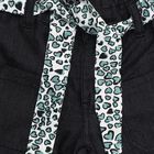 Girls' Jet Black Wide Leg Printed Belt Jeans, Black, small