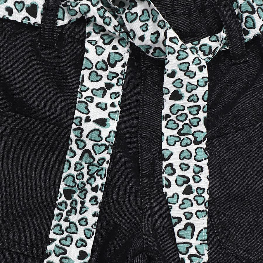 Girls' Jet Black Wide Leg Printed Belt Jeans, Black, large