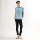 Men's Light Blue Polo Neck Striped T-Shirt, हल्का नीला, small image number null
