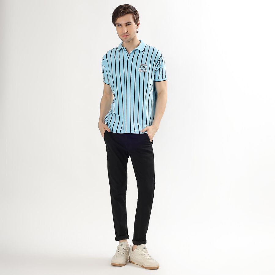 Men's Light Blue Polo Neck Striped T-Shirt, हल्का नीला, large image number null