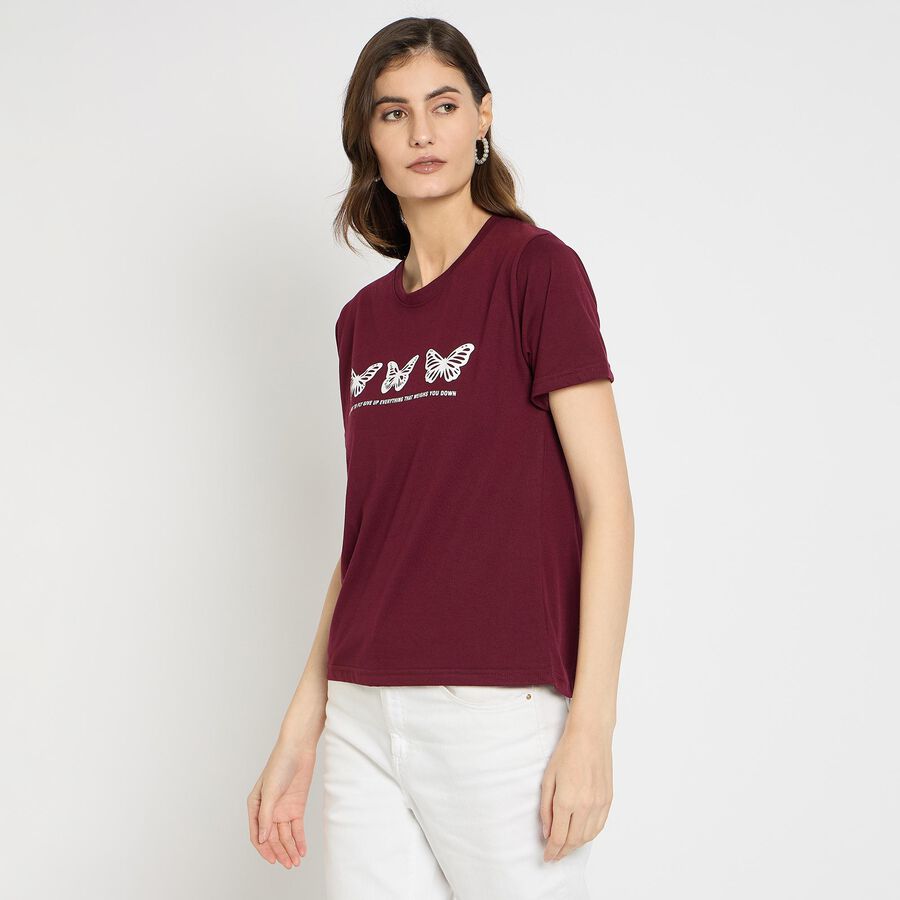 Ladies' Round Neck T-Shirt , Wine, large image number null