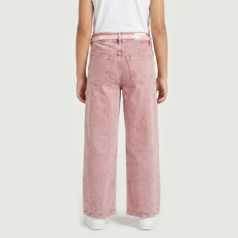 Girls Pink Wide Leg Studded Jeans, Light Pink, large