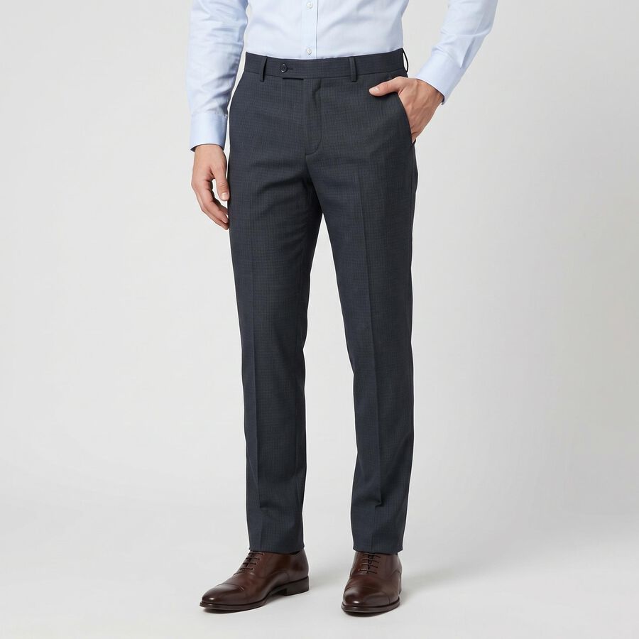 Men's Navy Blue Slim Fit Flat-Front Formal Trousers, Navy Blue, large