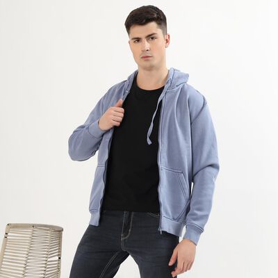 Men's Muted Light Blue Hooded Neck Casual Sweatshirt