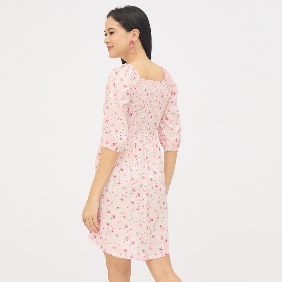 Girls' Light Pink Square Neck Romantic A-Line Dress, हल्का गुलाबी, large image number null