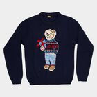 Boys' Deep Midnight Navy Blue Crew Neck Graphic Pullover, Navy Blue, small image number null